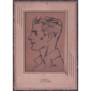 Vintage Ink Sketch Portrait 'Joe' Anderson Lincoln Nebraska Art Deco Frame